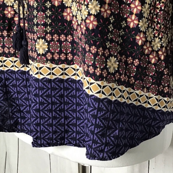 11 1 Tyhlo Boho Geometric Print Tassel Tie Neck Blouse Top Women's Small - Picture 5 of 12